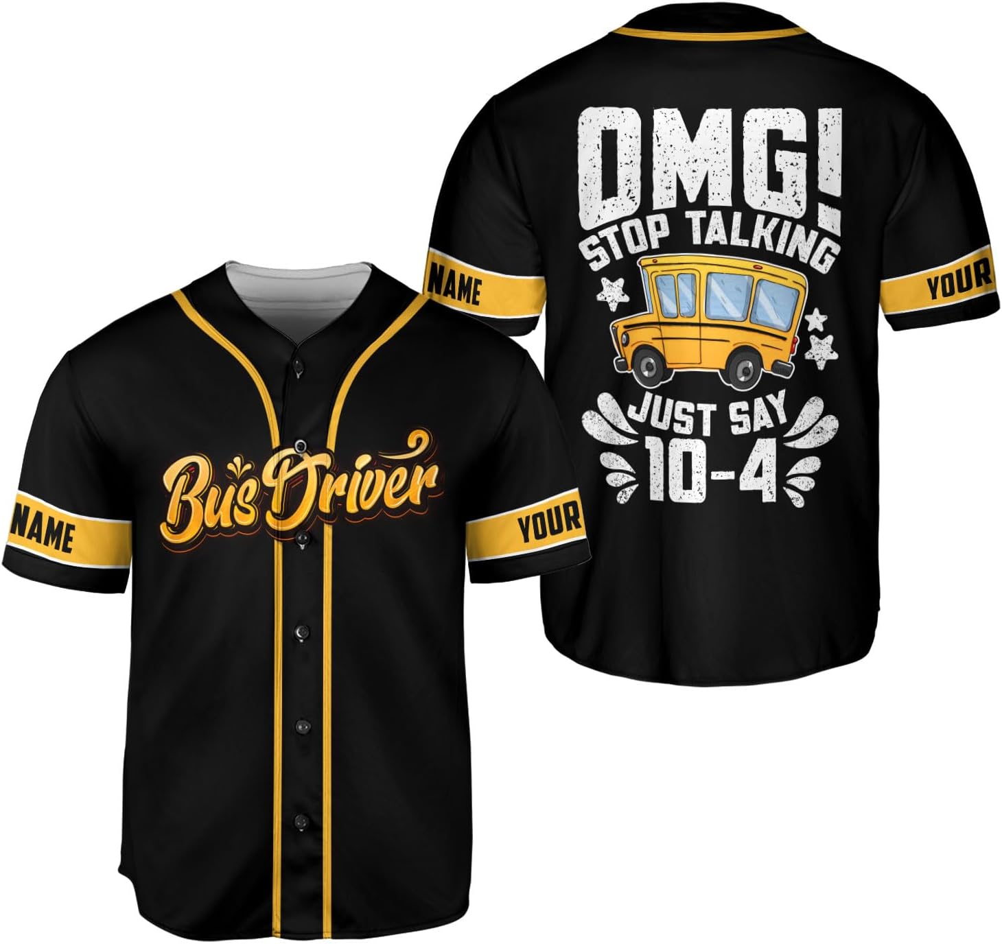 MonkeyVan Custom Bus Driver Baseball Jersey Camiseta divertida para conductor de autobús escolar para hombre en amarillo miniatura 1