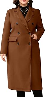 Women's Plus Size Wool Pea Coat Double Breasted Notch Lapel Collar Fall ...