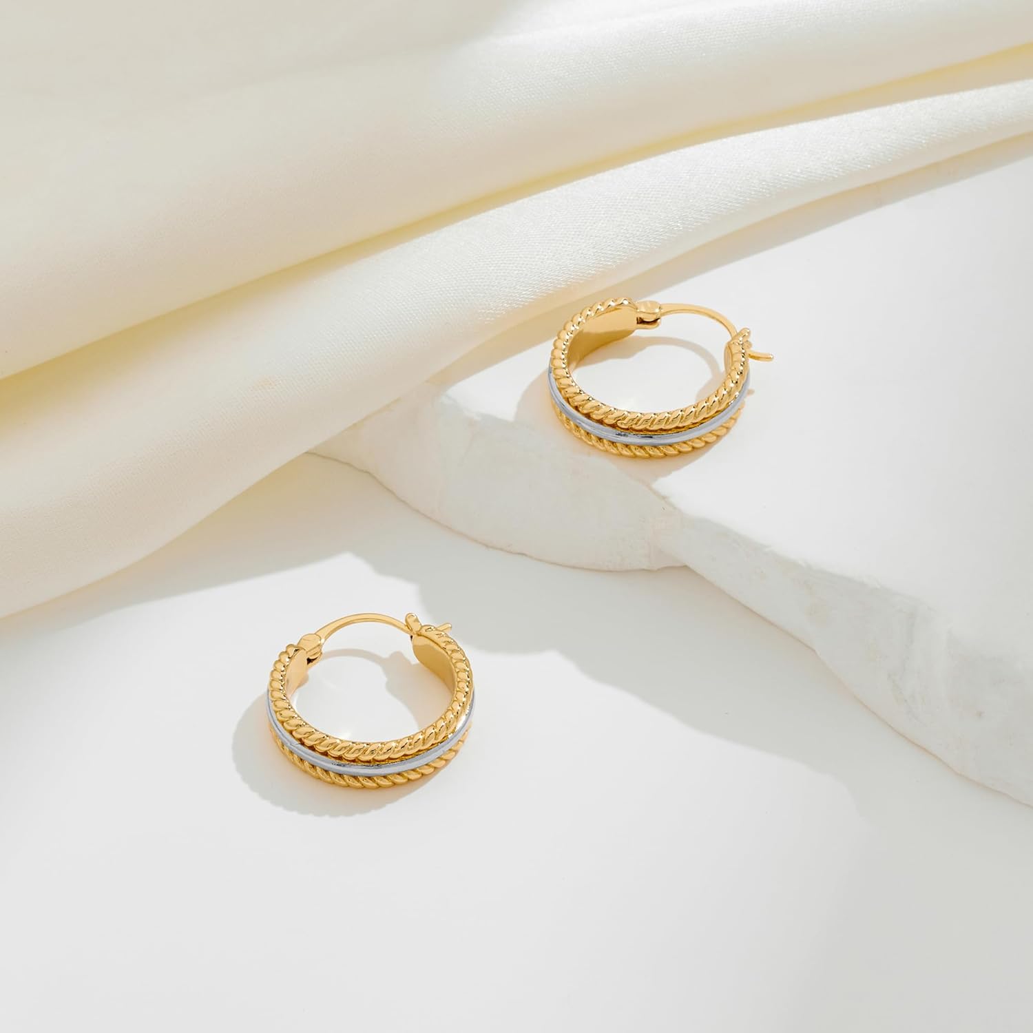 Two Tone Silver and Gold Plated Hoop Earrings for Women Mixed Metal Hypoallergenic Statement Valentines Jewelry Gifts - Image 6