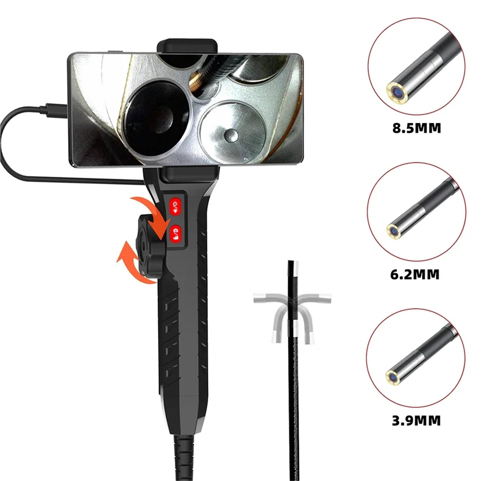 1080P Car Automatic Maintenance Hole Endoscope 6MM 180 Degree Steering Inspection Camera with 8 LED