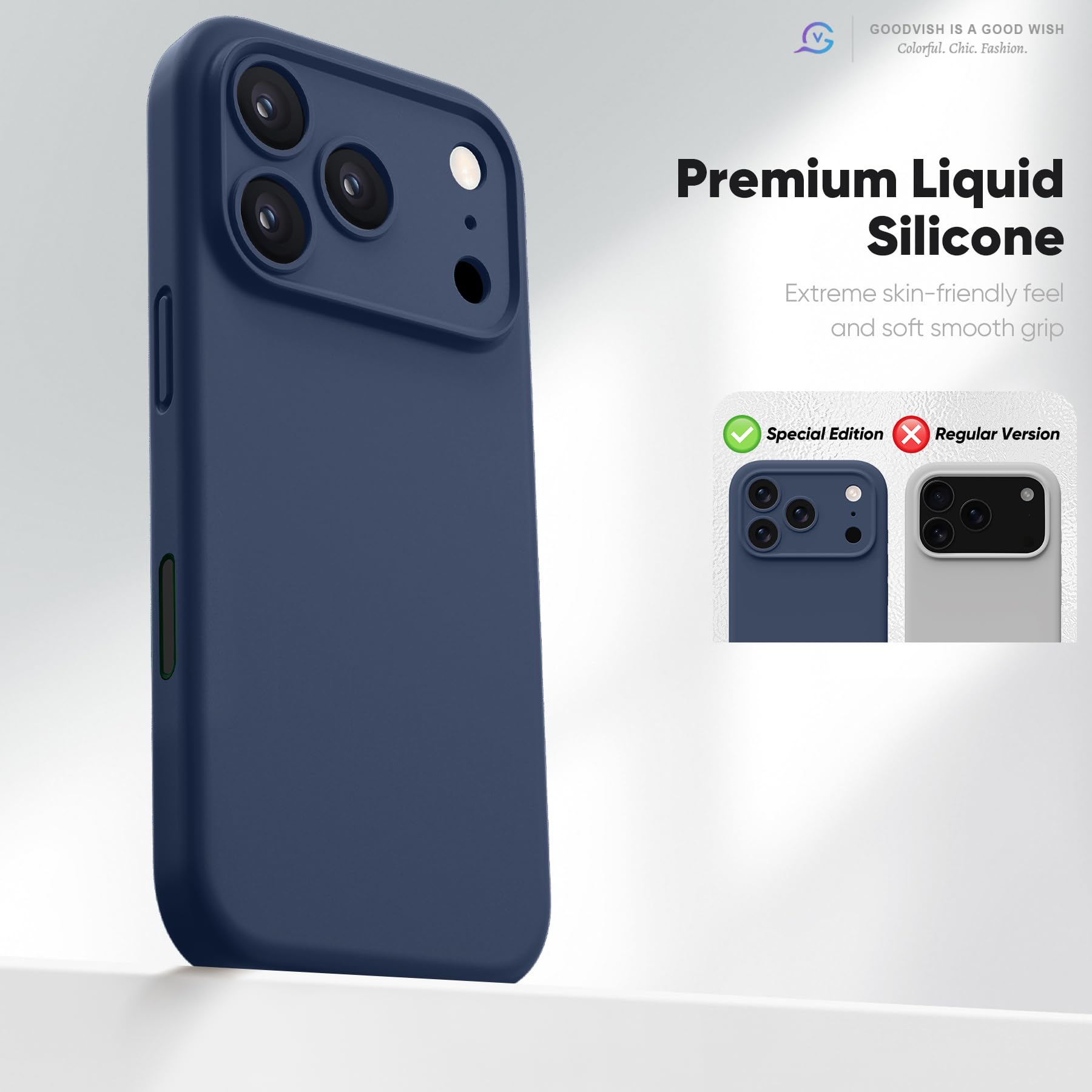 GOODVISH Magnetica Silicone Cover per iPhone 17 Pro Max 6.9", Custodia con 2x Vetro Temperato [Pulsante Controllo Fotocamera] 360° Protezione Anticaduta Case per Antiurto Resistente, Navy Blu