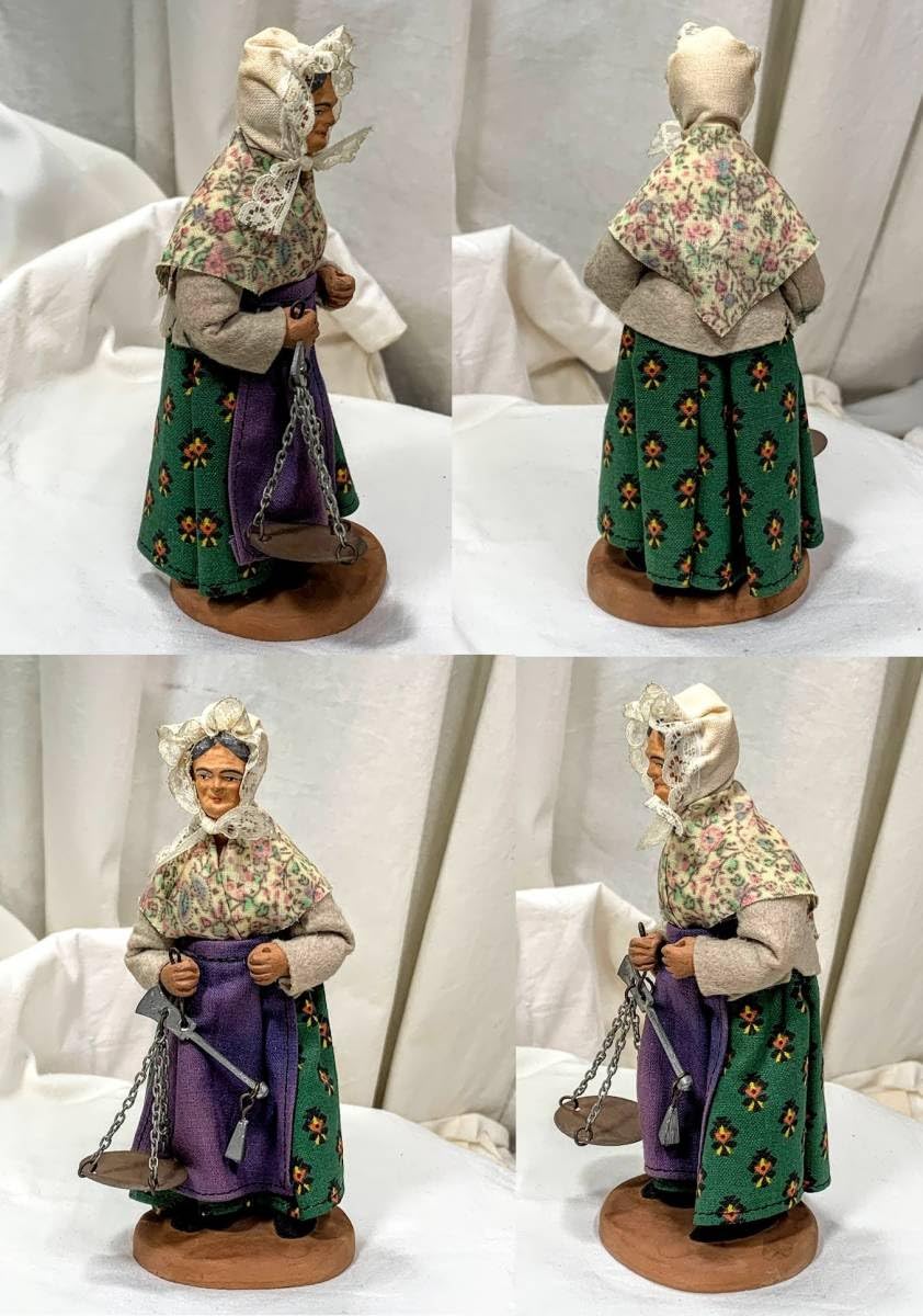 Amazon.co.jp: フランス santonsサントン人形土人形 秤持つ老婦人16cm