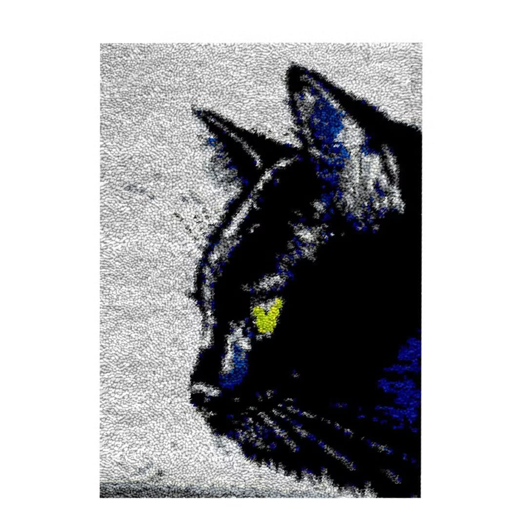 ROCKY&CHAO Latch Hook Kits for Kids and Adults, DIY Latch Hook Rug Kit, Cross Stitch Rug Making Kit, Carpet Making Crochet Kits Embroidery Kits Needlework Crafts for Home Decor, 50X38CM, Black cat