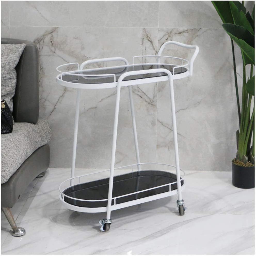 Dental Cart 2/3 Layer Beauty Trolley Tempered Glass Bar Tea Trolley Removable Wine Rack/Shelves Household Integrated Trolley White/Gold Optional (Silver 2 layer)