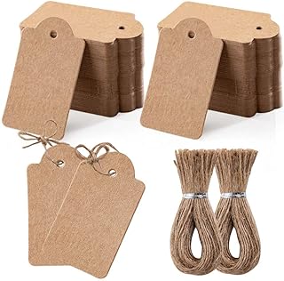 200pcs Premium Gift Tags with 200 Root Natural Jute Twine, Double-Sided Available Kraft Paper Price Tags, Craft Tags Labels Jewelry Tags with String for Wedding Christmas Day Thanksgiving