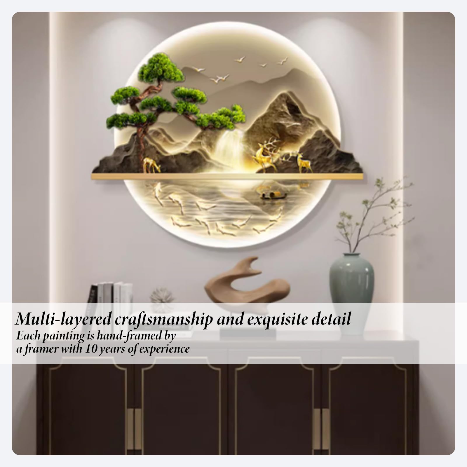 Escultura artística de pared 3D con luz LED, pintura decorativa de paisaje para pasillo, obra de arte colgante para decoración del hogar