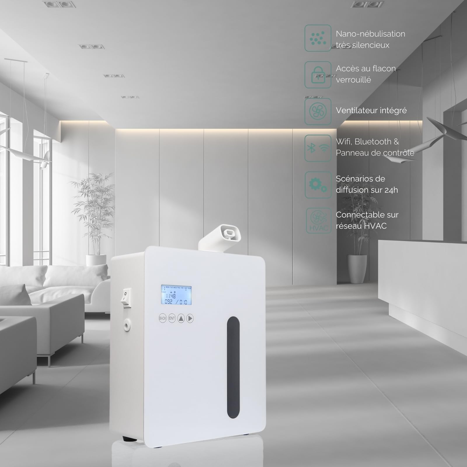 Diffuseur Pro Grande Surface Marketing Olfactif DP450 - Design Élégant, Contrôle Tactile et Connectivité Avancée pour Espaces Professionnels - 700m³ - Zen'Arôme
