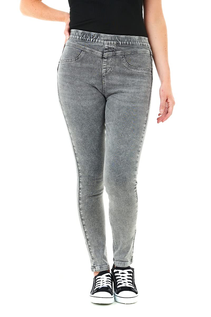M17 Women's Acid Black Denim Jeans Jeggings Sculpt Pull On Skinny Fit Casual Cotton Trousers Pants With Pockets (24, )
