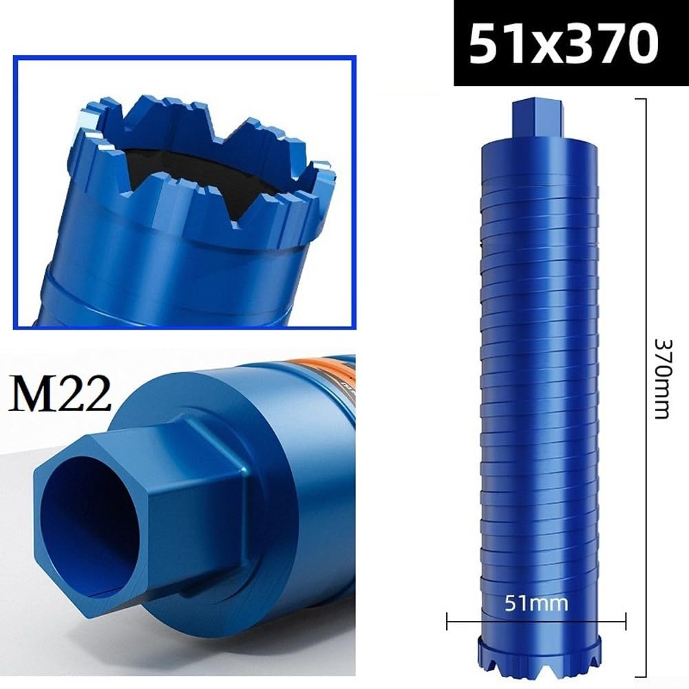 Foret à béton 370 mm avec filetage M22 pour perçage à sec et humide, compatible avec divers dispositifs de forage pour la construction (51 mm)