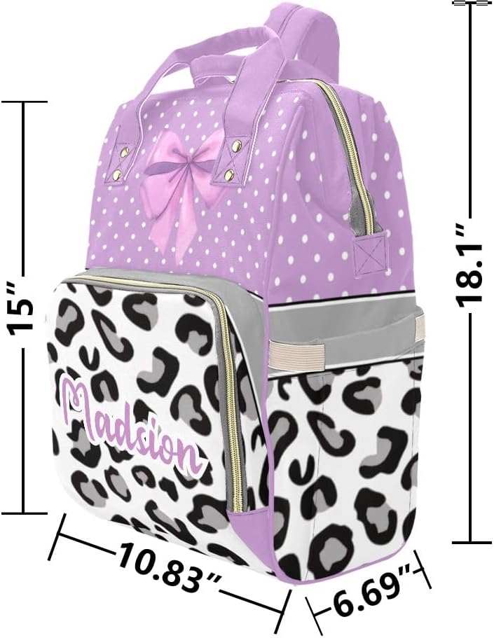 Personalized Diaper Bag Backpack Gift Dots Leopard Print Purple Ultimate Nappy Bag: Spacious, Waterproof & Perfect for Travel