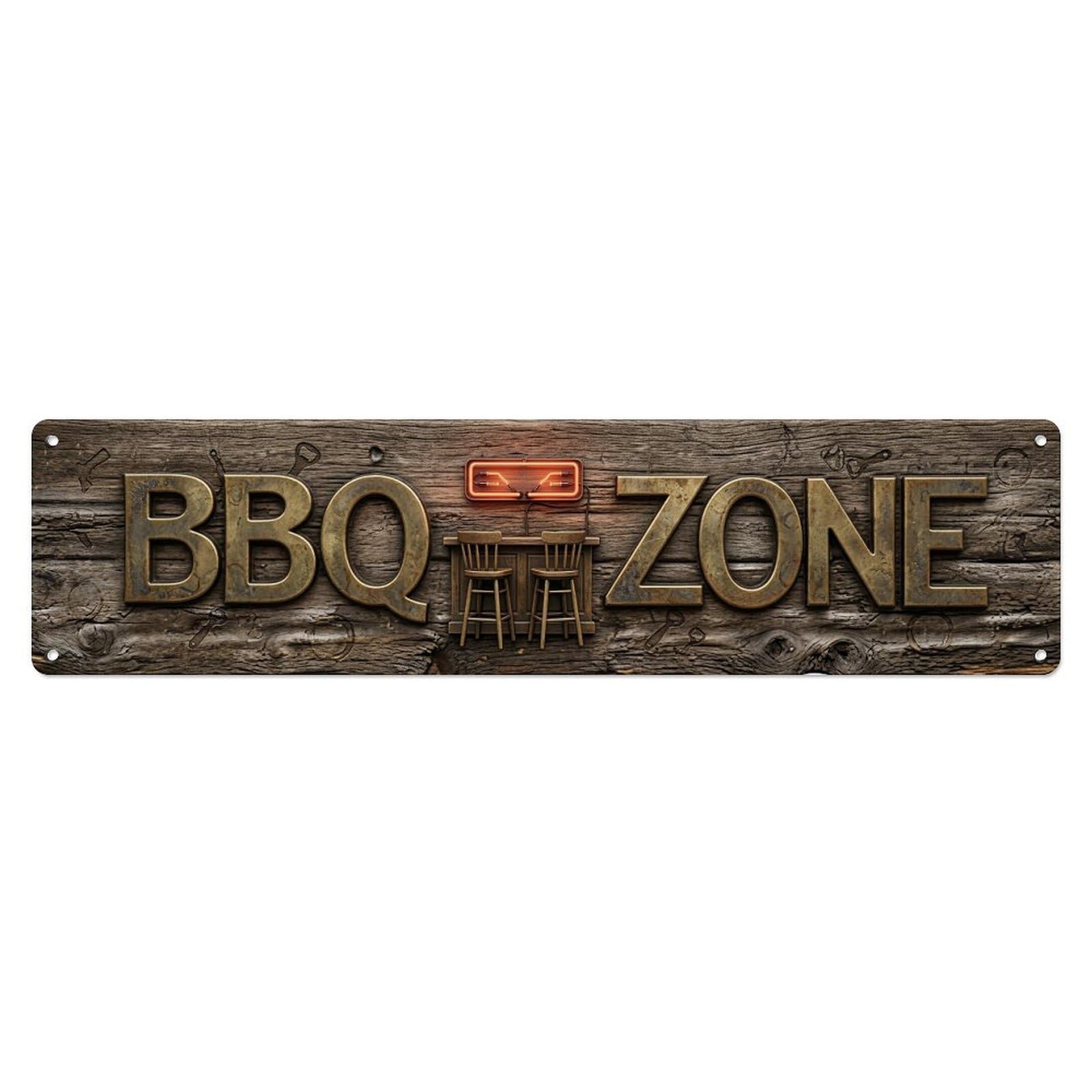 BBQ Zone Weathered Bar Metal Tin Skinny Sign Plaque Wall Decor for Cafe, Club Bar, Office, Home Garden Metal Poster 4x16Inch