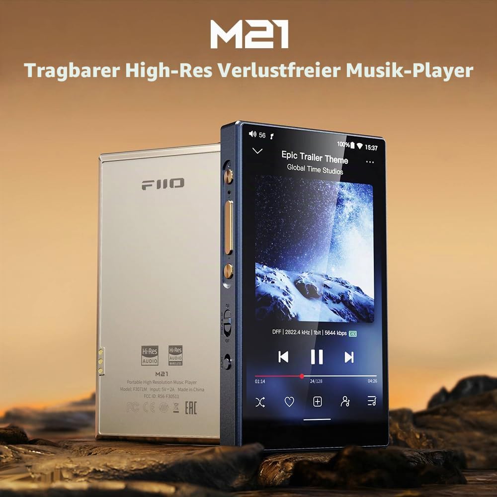 FiiO M21 Android 13 tragbarer Musik-Player, MP3, Snapdragon 680, 4 x CS43198 DAC-Chips, Hi-Res-Audio, DSD-Bluetooth-LDAC, Schwarz