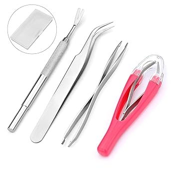 AIDBUCKS Premium Tick Removal Kit - Stainless Steel Tick Remover Hook Tweezers - Use for Cats Dogs Human - 4pcs Set