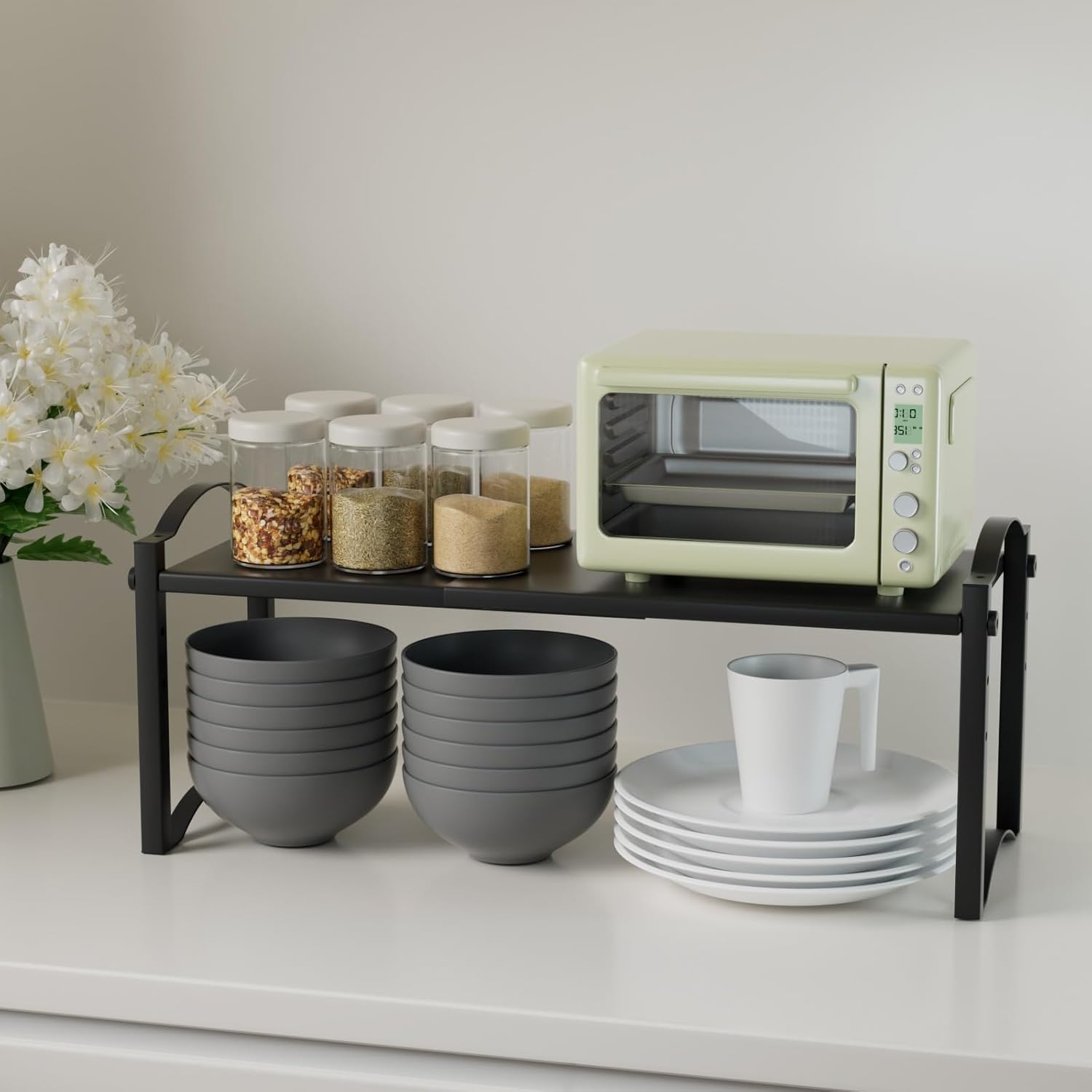 Thickened 2 Pack Expandable Cabinet Organizer Shelves, Stackable Countertop Shelf Organizers for Kitchen Pantry Cabinet Storage, Adjustable Counter Cupboard Organizer Shelf Rack Stand 22"L - Image 5