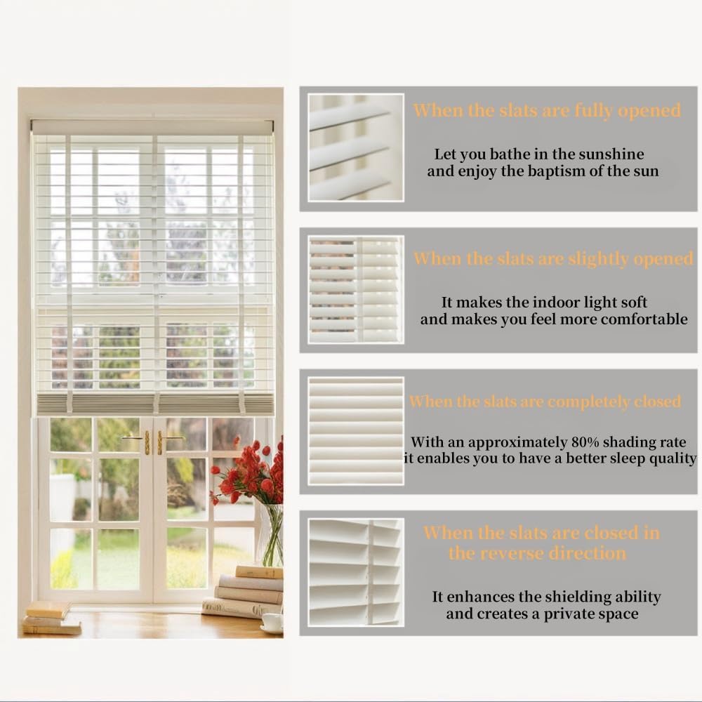 Blinds，Cordless Blinds，Faux Wood Blinds，Wooden Window Blinds，2 inch Blinds ，Window Treatments Blinds，Door Blinds，Horizontal Window Blinds，It is Applicable to Various Places.White.55 1/2" W x 42" H