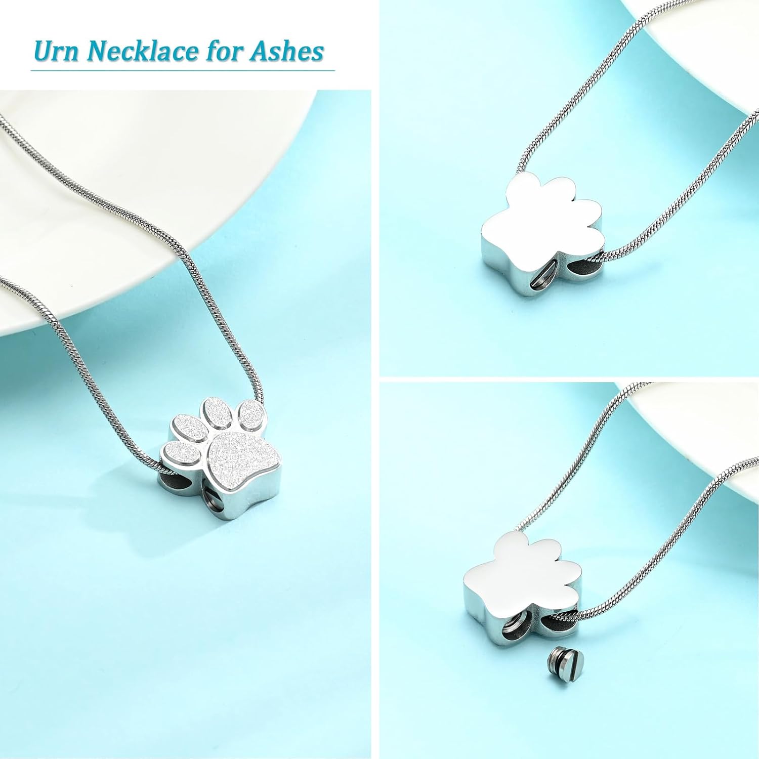 Hearbeingt Pet Cremation Jewelry for Ashes Urn Necklace Paw Print Pet Keepsake Jewelry for Dog's/Cat's Ashes Pendant Memorial Gifts - Image 4