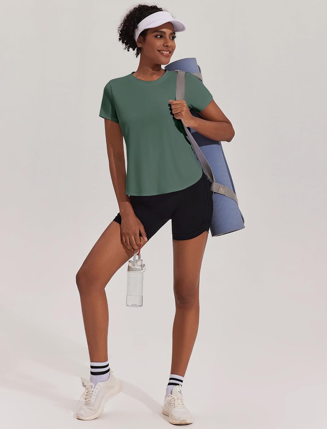 PINSPARK Womens Athletic Tops Loose Fit Tennis Tshirts UPF 50+ Running Shirt Side Slits Gym Shirts for Women Army Green XL - Image 6