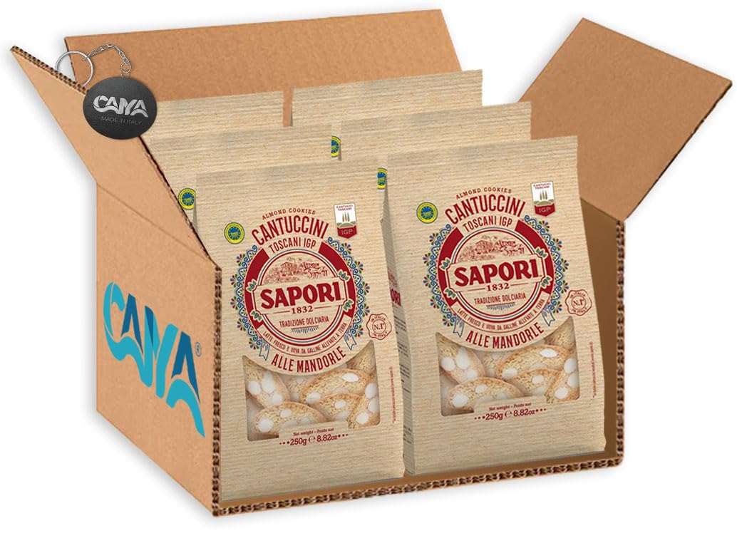 6X Sapori 1832 Cantuccini Toscani IGP alle Mandorle Confezione da 250g - Restyling 2024 [CAIYA® BOX da 6 Confezioni]