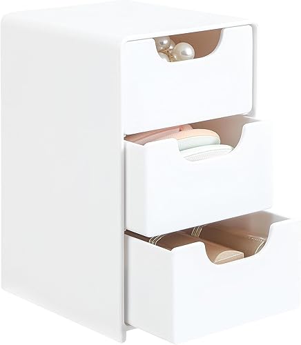 Mini organizador de acrílico blanco con 3 cajones para accesorios para el cabello, joyas y maquillaje, pequeña caja de almacenamiento para clips,