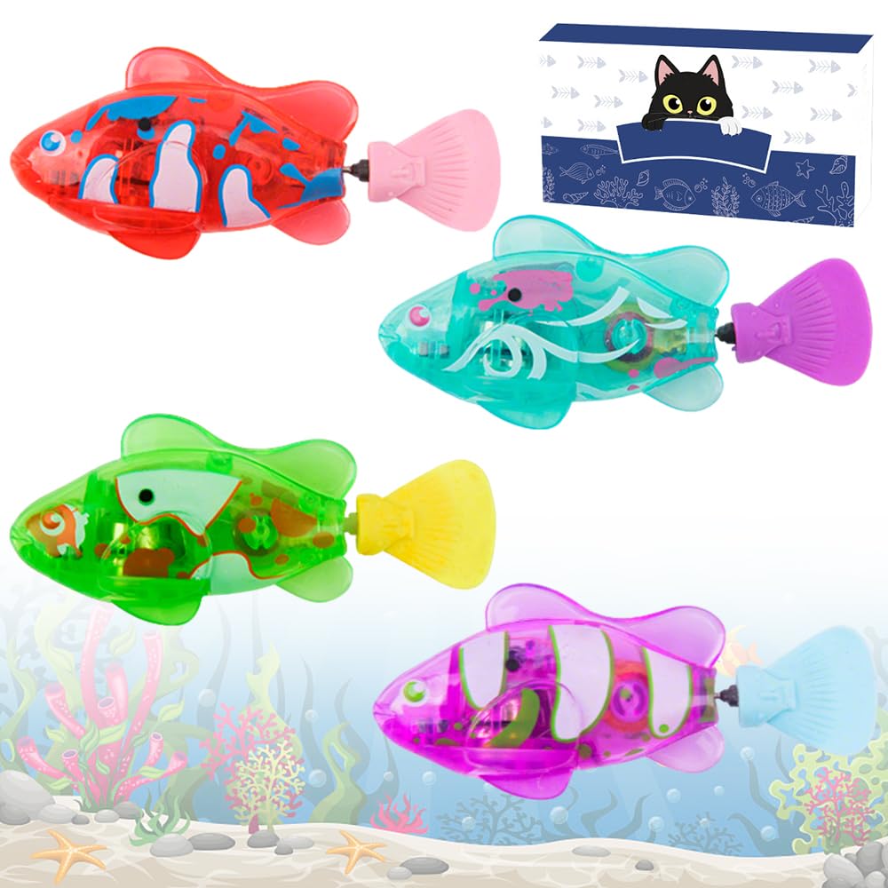 4 pezzi Pesci Robo Fish, Pesci Elettrici Luminosi, Giocattolo Elettronico, Pesce Giocattolo Bambino Elettronica, Robot Fish per Bambini, Gatti