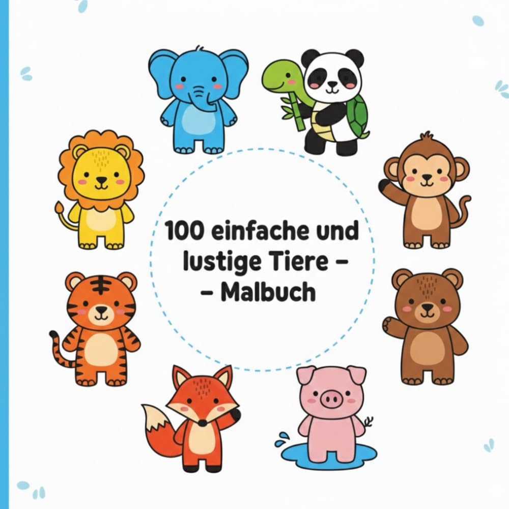 100 einfache und lustige Tiere – Malbuch: Süße Tiere zum Ausmalen – Mit 100 niedlichen Motiven