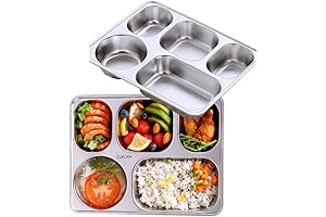 Set of 2 Stainless Steel Rectangular Divided Plates Tray: The Ultimate Sectional Dining Experience