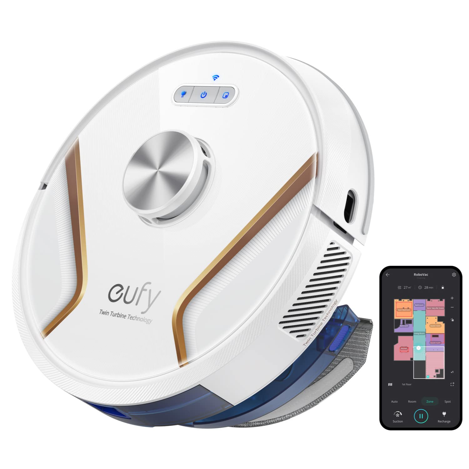 eufy Saugroboter mit Wischfunktion, RoboVac X8 Hybrid, 2X 2000Pa Saugleistung, iPath Lasernavigation, 2-in-1 Sauger & Wischmopp, AI. Map 2.0 Technologie,WLAN-Funktion(weiß)(Generalüberholt)