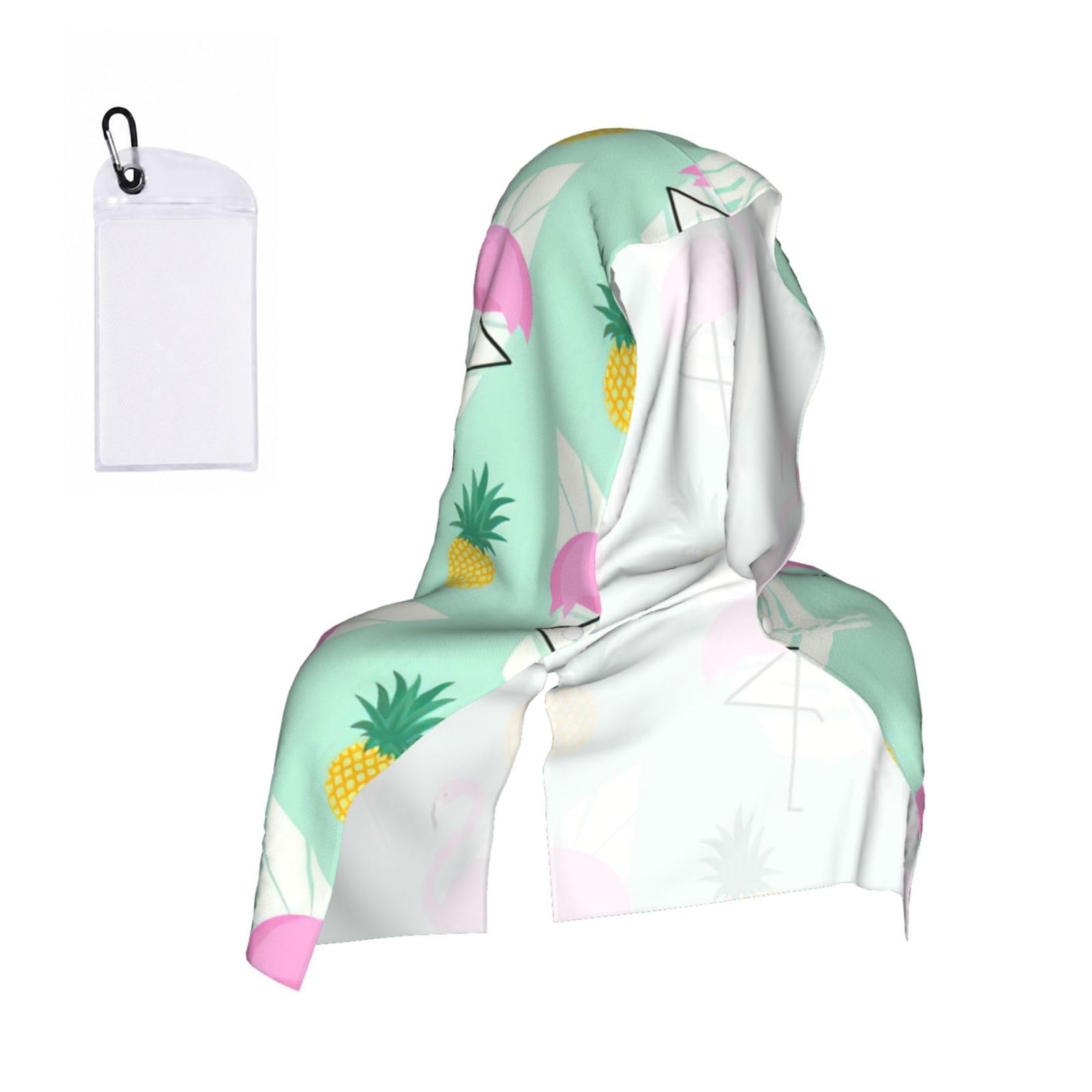 DUWAA Pink Flamingo Pineapples Print Cooling Hooded Sports Towel, 30×60cm Quick Drying Summer Cool Head Wrap For Neck And Face