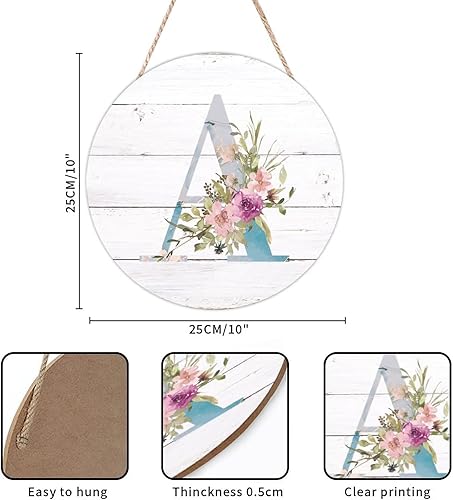Vista 132 de Welcome Sign Front Decor Initial Letter B Round Wood Sign Monogram Purple Floral Wooden Plaque Blossom Floral 10in Country Wood Hanging Signs for