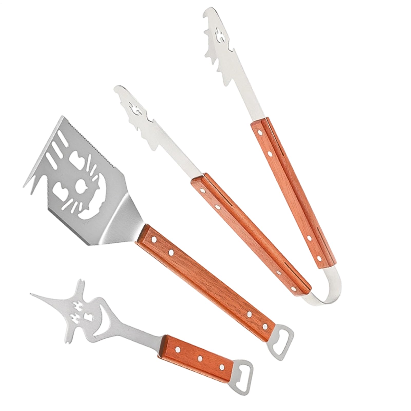 Set di Utensili per Barbecue 3 Pezzi Multifunzionale Compatto Completo