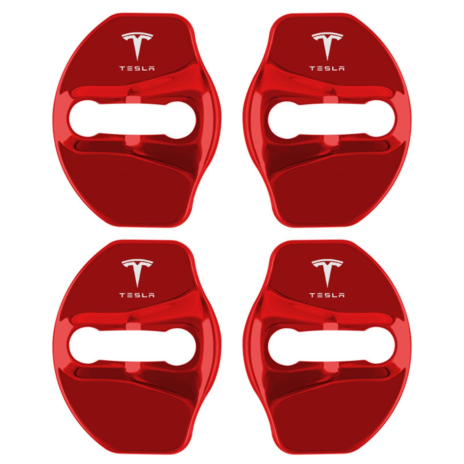 Photo 1 of **Only one** TOPKU Car Door Lock Cover Protector for Tasla Model Y/X/S/3 Door Stopper Cover with Stainless Steel Guard Tasla Accessories 4Ps (Red)