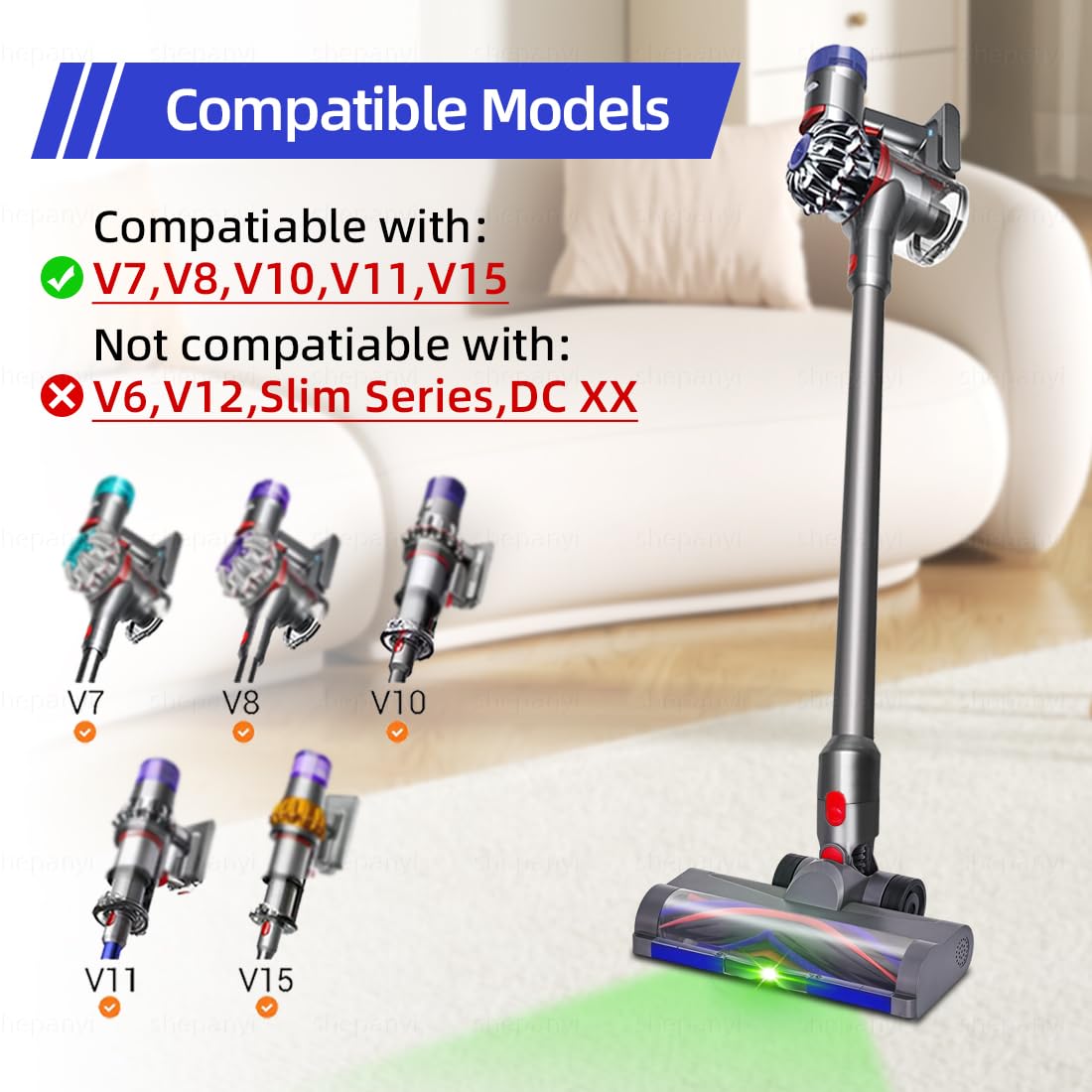 LED-Bürste-Ersatzteil Zubehör Kompatibel Mit Dyson V7,V8,V10,V11,V15,Staubsauger Bürste für Verhedderungsfrei und Antistatisch,Bodendüse für Hartböden und Teppiche.