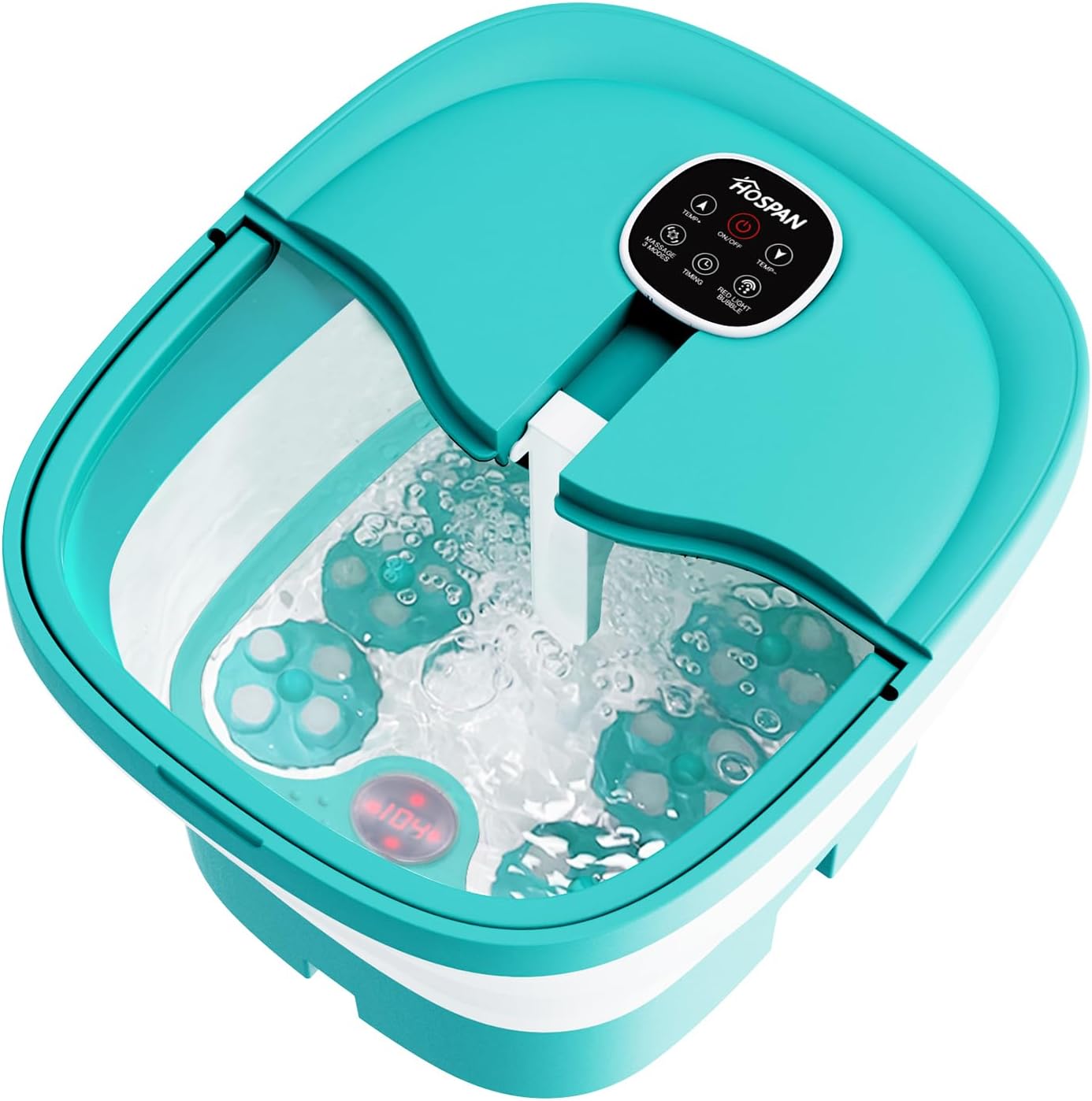 HOSPAN Collapsible Foot Spa Electric Rotary Massage, Foot Bath with Heat, Bubble, Remote, and 24 Motorized Shiatsu Massage Balls. Pedicure Foot Spa for Feet Stress Relief - FS02A