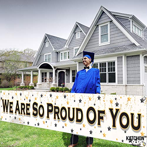 Image of Graduation Decorations 2026 | XtraLarge We Are So Proud of You Banner - 120x20 Inch | White and Gold Graduation Yard Banner for Outdoor Decorations 2026 | Class of 2026 Decor | KatchOn
