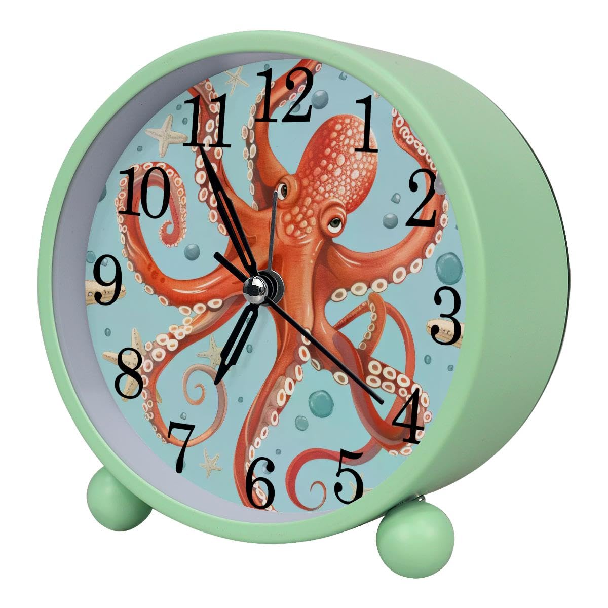 Alarm Clock Starfishes Octopus, Silent Non-Ticking with Night Light