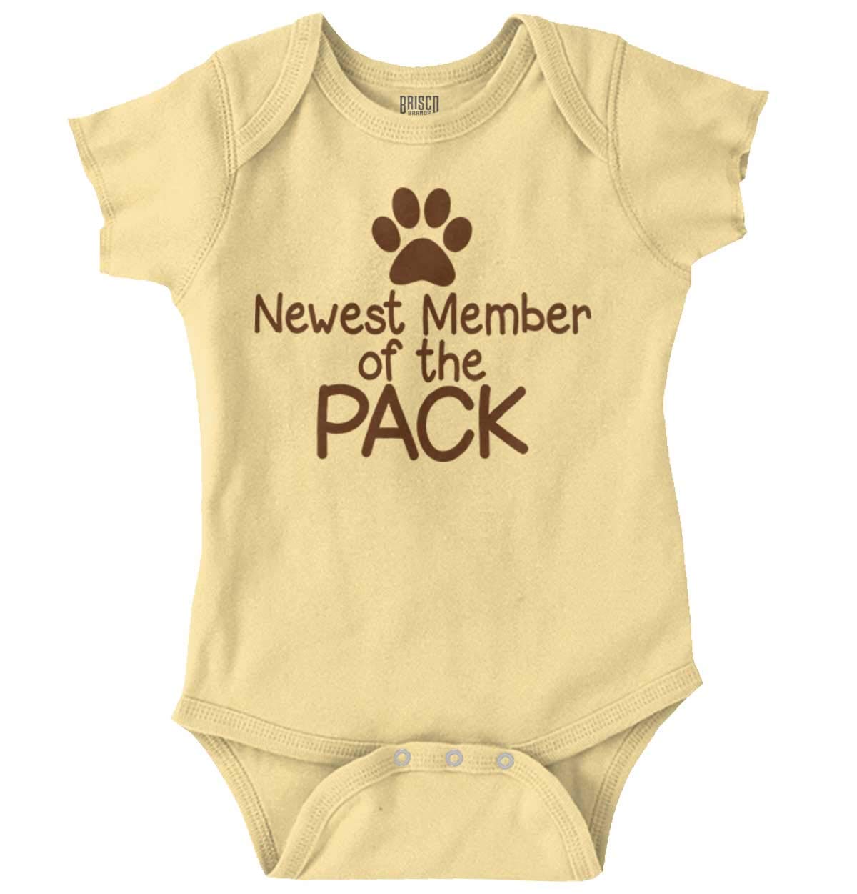 Brisco BrandsNewest Member Of The Pack Paw Print Baby Romper Boys or Girls