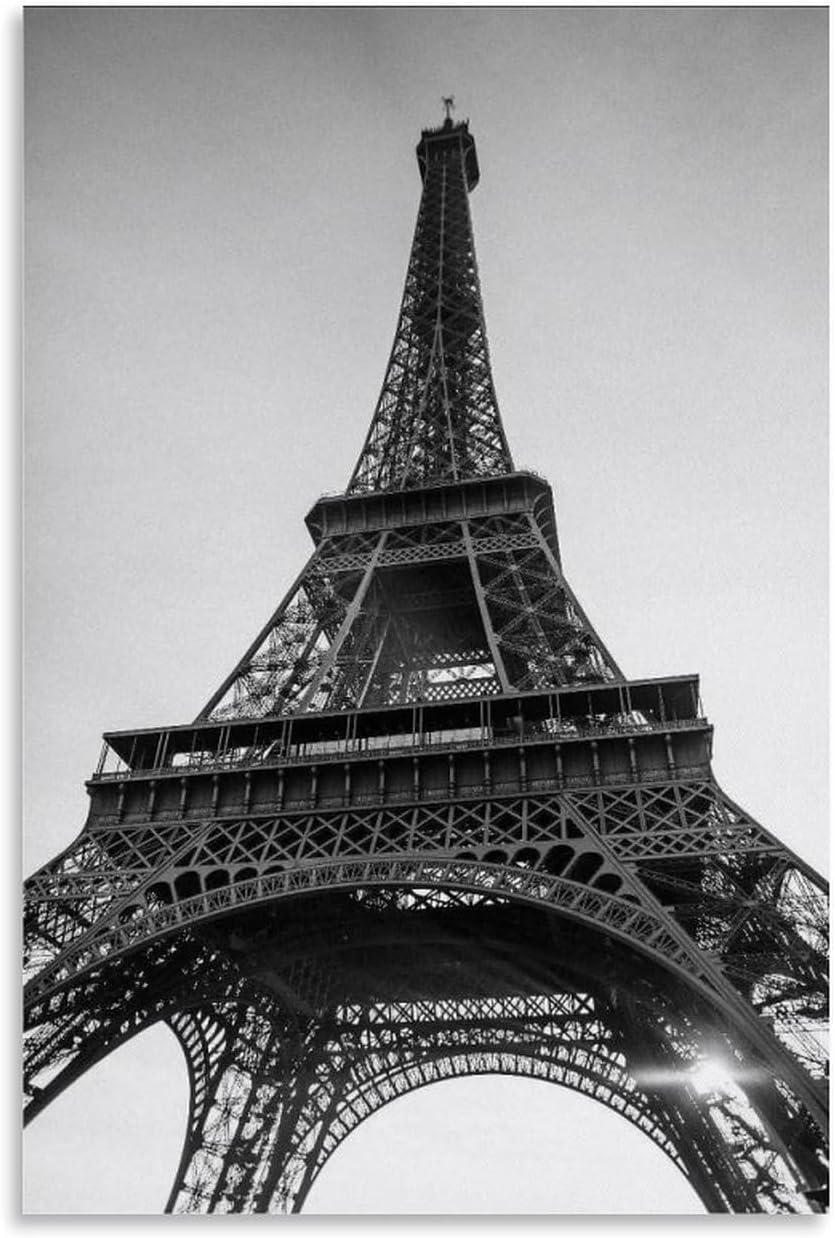Black And White Photo of The Eiffel Tower in Paris, France - Cool Art Poster Canvas Wall Art Prints for Wall Decor Room Decor Bedroom Decor Gifts 08x12inch(20x30cm) Unframe-style