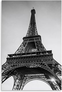 Black And White Photo of The Eiffel Tower in Paris, France - Cool Art Poster Wall Art Paintings Canvas Wall Decor Home Decor Living Room Decor Aesthetic 16x24inch(40x60cm) Unframe-style