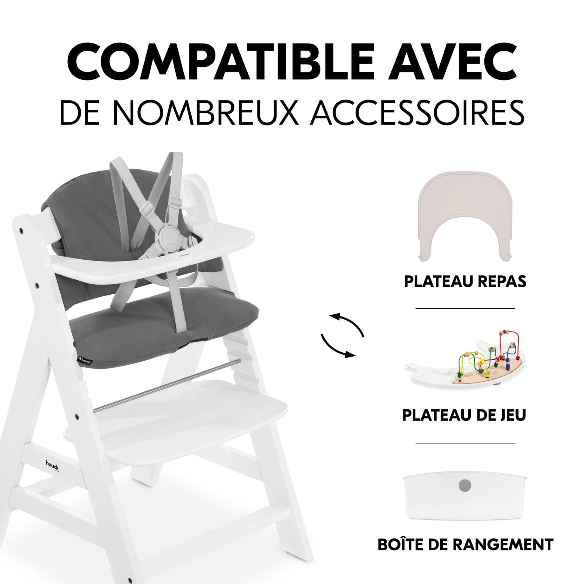 hauck Highchair Pad Select, ciemnoszary muślin - poduszka dla dzieci w wieku 6-36 miesięcy - Akcesoria, kompatybilna z krzesełkiem dla niemowląt Alpha+, beta+ i Arketa - antypoślizgowa i miękka