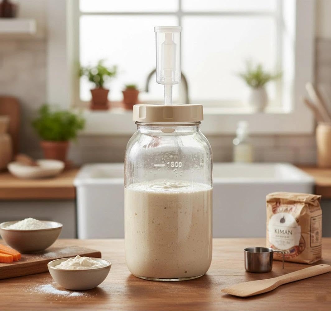 Barattolo per fermentazione, contenitore per kimchi, confezione da 2 barattoli da 2L con chiusura per fermentazione e indicatore di data, per crauti, kimchi, sottaceti e starter per pasta