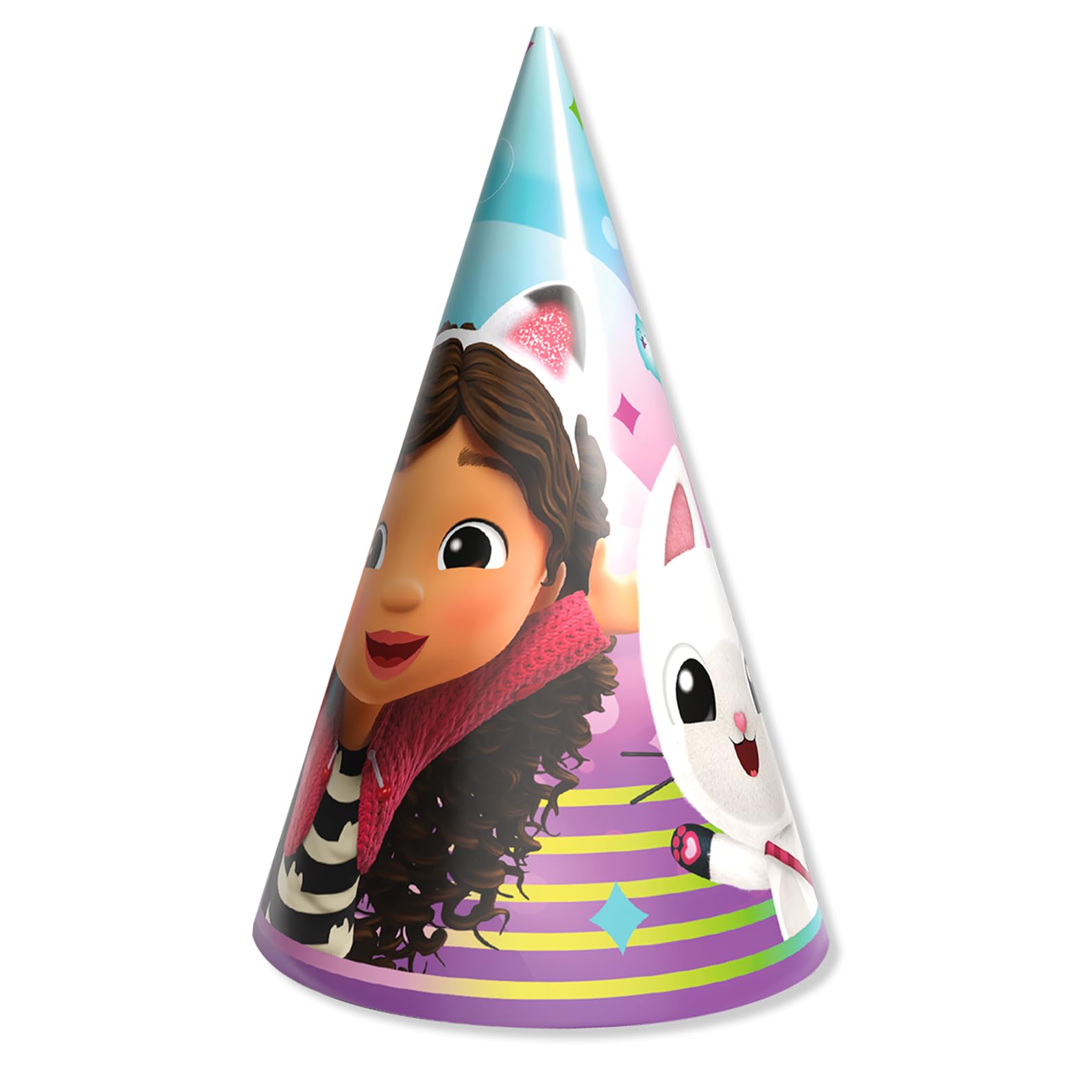 Party Factory Gabby's Dollhouse Party Hats, Pack of 10, Birthday Hats for Children's Birthday, Party Decoration Girls, Paper Hats with Gabby Motif