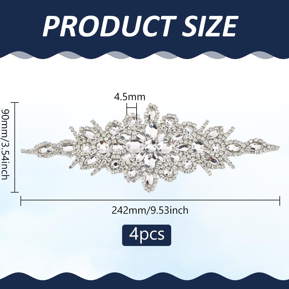 FINGERINSPIRE 4 Pz Toppa in Strass di Cristallo 242x90x4.5mm a Forma di Rombo in Vetro da Stirare/Cucire per Abiti da Sposa, Copricapo, Cintura, Decorazione per Vestiti