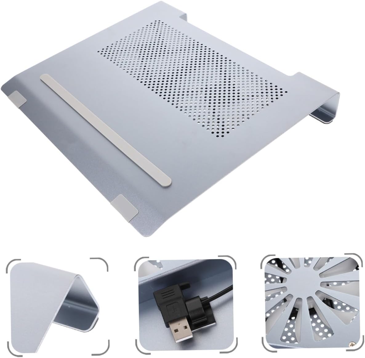 Balacoo Aluminum Alloy Laptop Cooler Stand with Fan, Ventilated Cooling Pad for Notebooks to 17.3 Inch, Quiet Riser Suitable for Gaming and Office Use, Gray