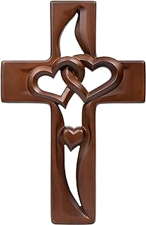 BGCOPPER Marriage Cross for Wall Love Wall Decor, Handmade Wooden Intertwined Heart Wall Cross for Wedding Valentine Christmas Gift - 10 Inch