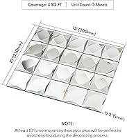 Vista 2 de Lovdeco Peel and Stick 2" Mirror Glass Mosaic Tile 9 Faces Beveled Silver Crystal Mosaic Tile for Kitchen Backsplash, 12x10 Inch, 5 Sheets