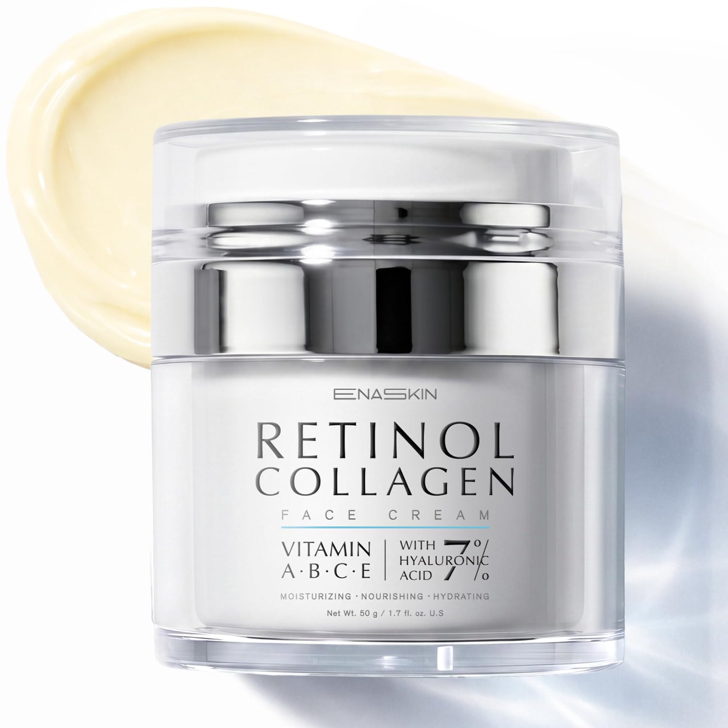Retinol Anti Aging Face Moisturizer: Wrinkle Cream for Women & Men, Collagen & 7% Hyaluronic Acid - Facial Tightening & Neck Firming Cream - Day & Night Skin Care, 1.7 fl oz