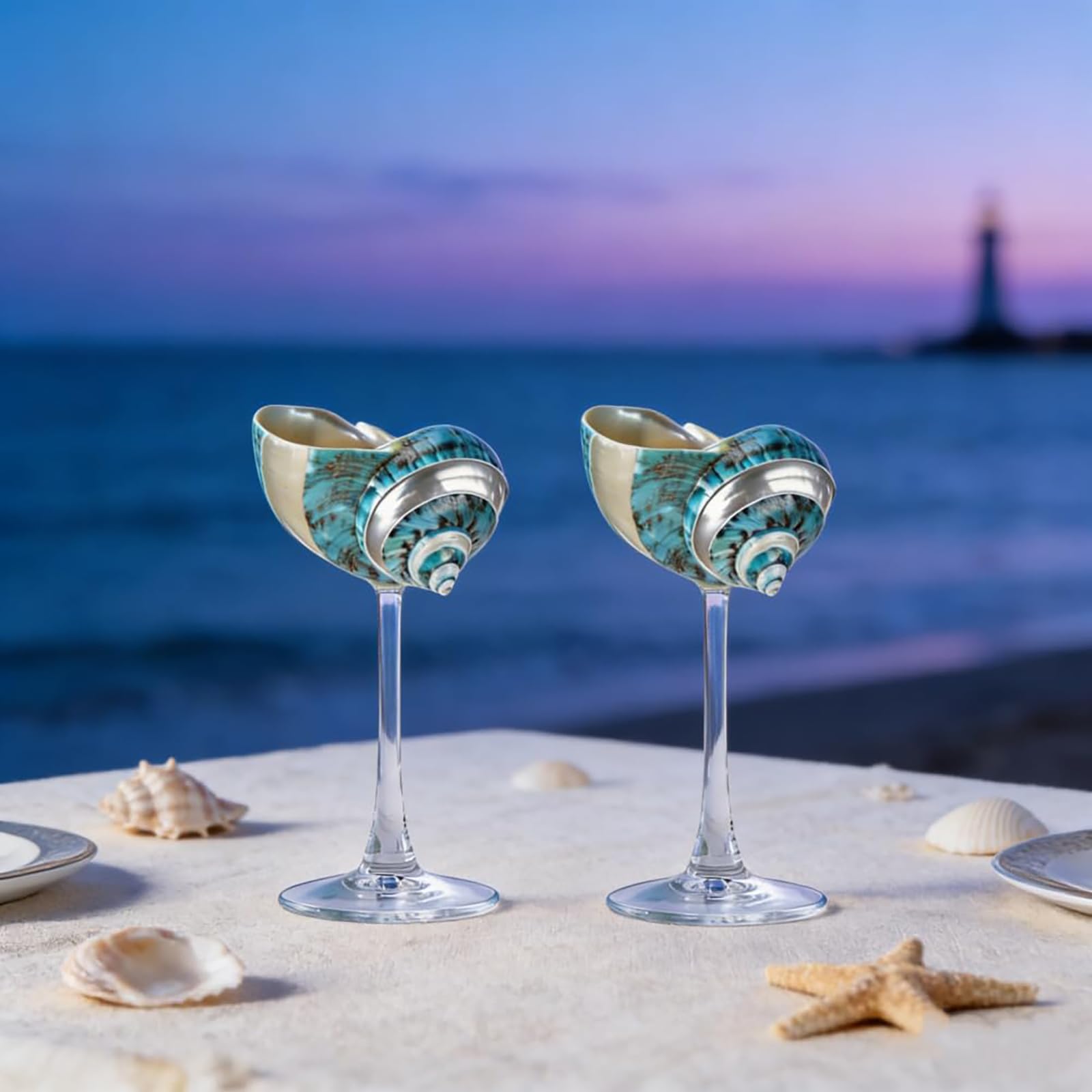 2 pièces verres à vin en coquille de conque, verres à vin en coquillage, tasse à vin de mariage, gobelet à Martini cocktail, pour la fête d'anniversaire de mariage de la Saint-Valentin #01
