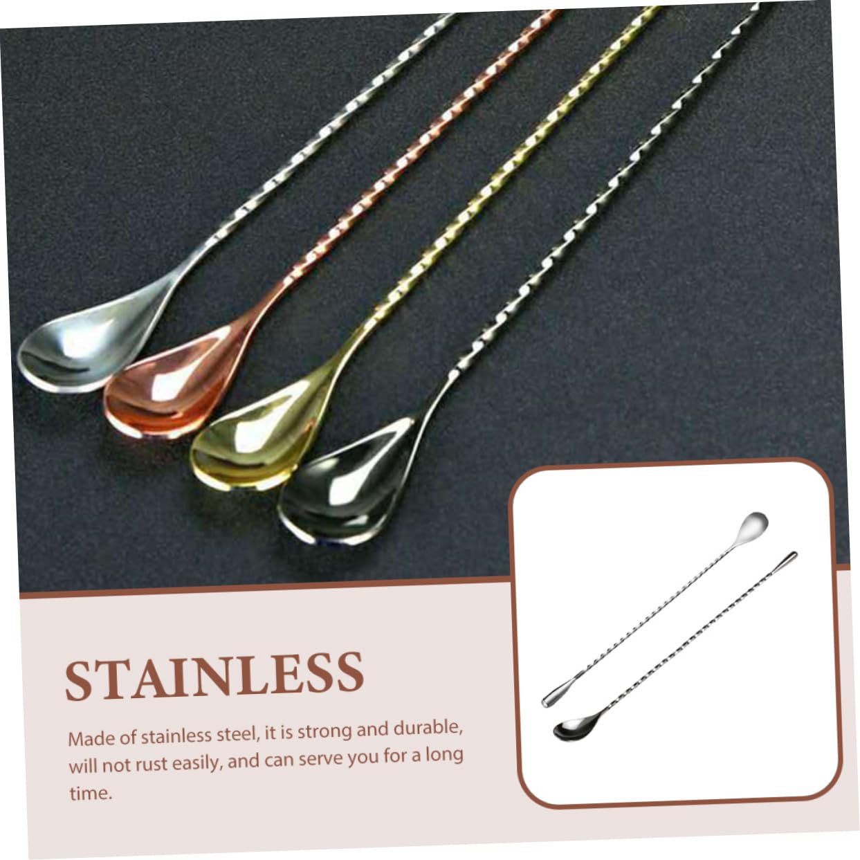 FUNOMOCYA 2pcs Stainless Steel Dripping Spoons Cocktail Stirrer Spoons Twist for Bar Shaker Heat-resistant Non-slip Handle
