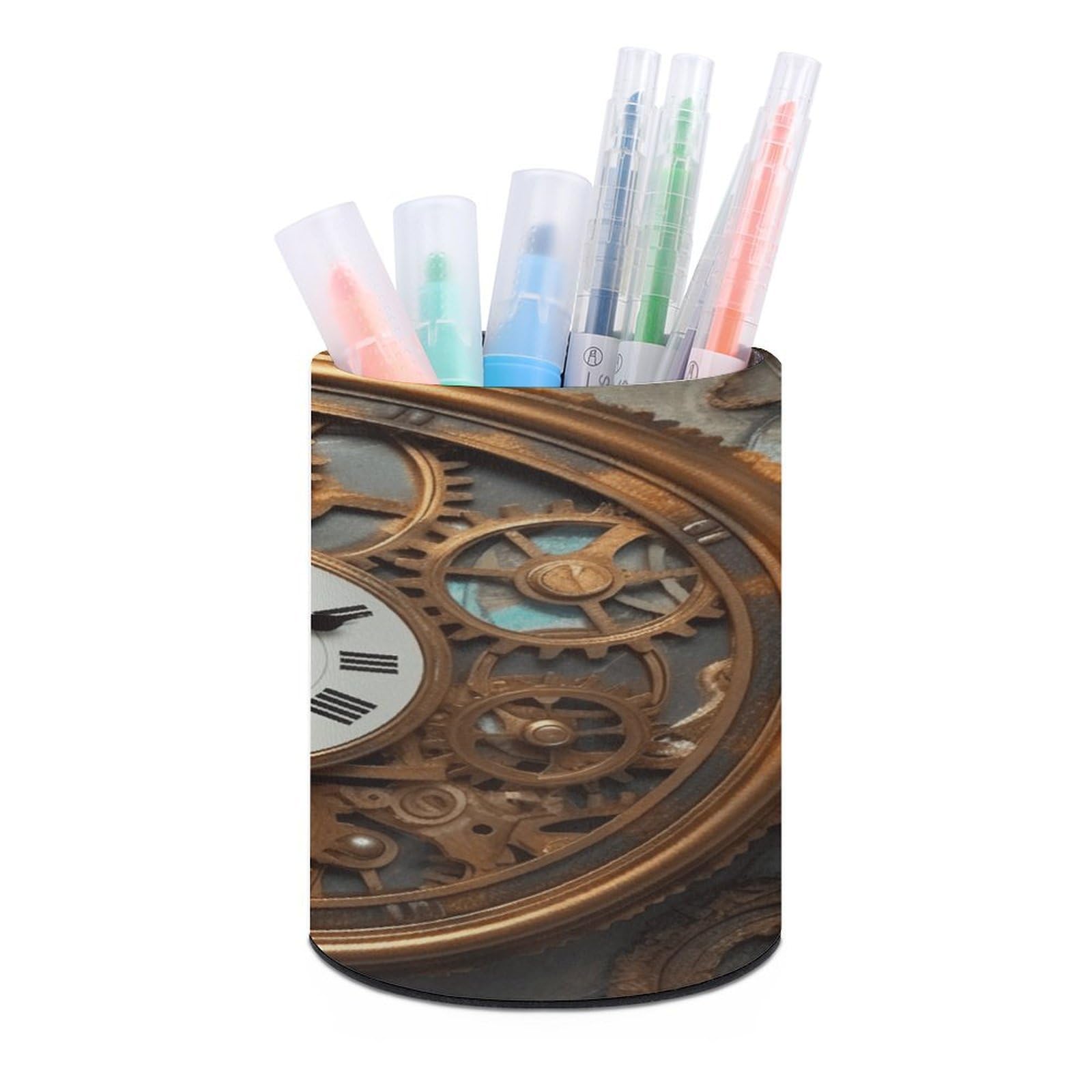 VstaDank Rusty Steampunk Clock Pen Holder for Desk Makeup Brush Holders Stylish Pen Cup Cute Pencil Cup Round Pencil Holder Decor Brush Scissor Holders for Multifunctional Office Supplies