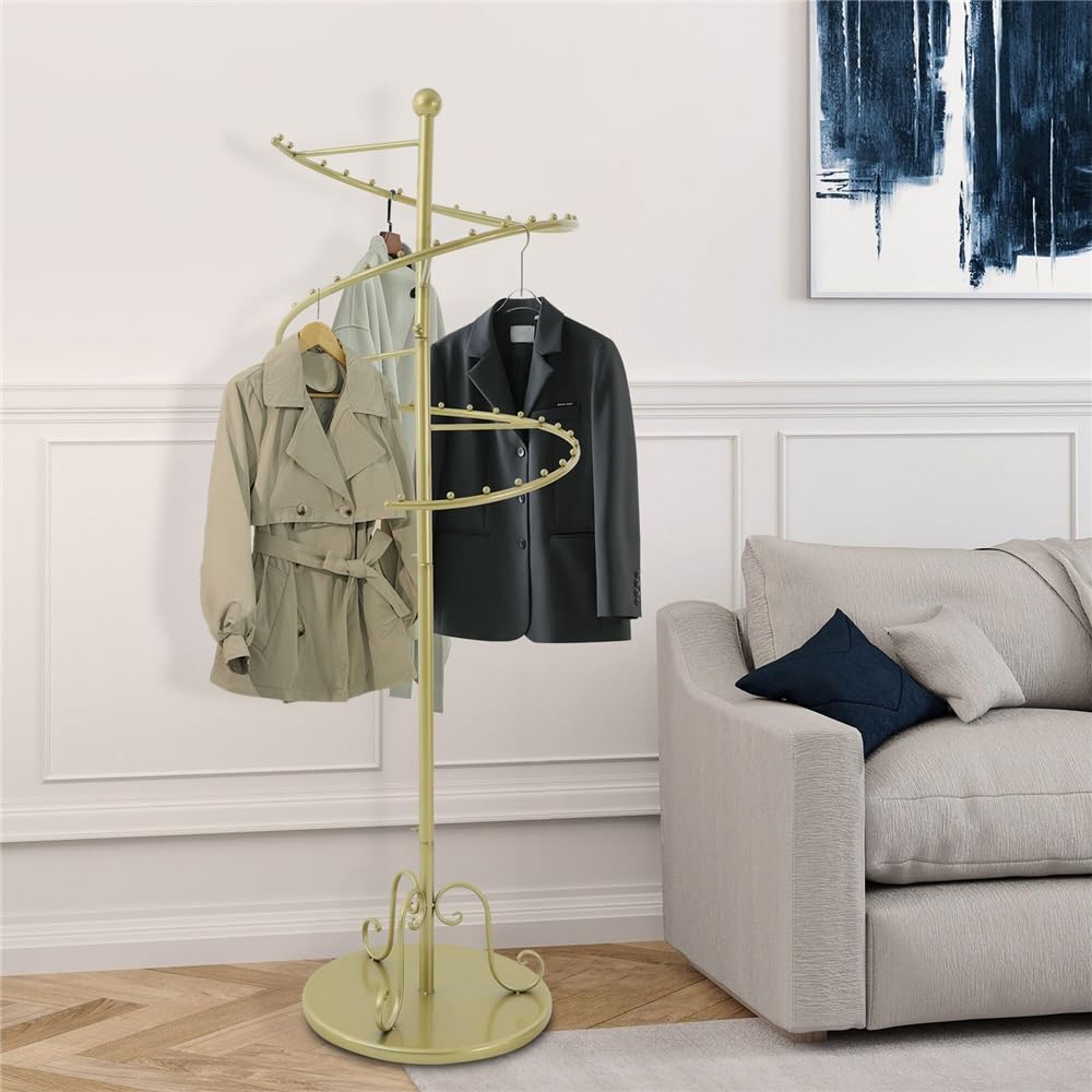 Garderobenständer stabil Spiralförmiger, drehbarer Garderobenständer, 152,4 cm hoher, goldener Ständer, Rahmen aus Kohlenstoffstahl und Eisen, ideal zur Aufbewahrung von Kleidung für Wohnzimmer, Schla